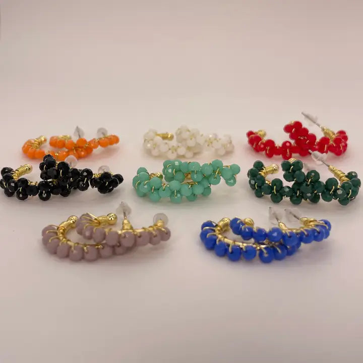 Colorful Crystal Beaded Hoop Earrings – Gold Wire