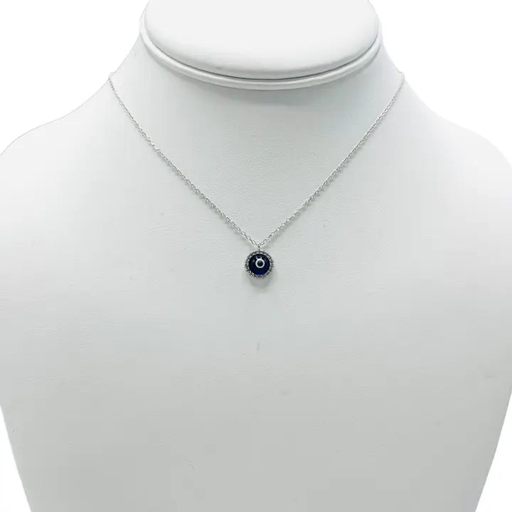 925 Sterling Silver - Round Evileye Stoned Necklace
