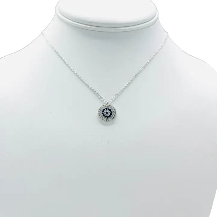 925 Sterling Silver - Round Navy Evileye Necklace