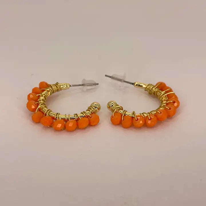 Colorful Crystal Beaded Hoop Earrings – Gold Wire