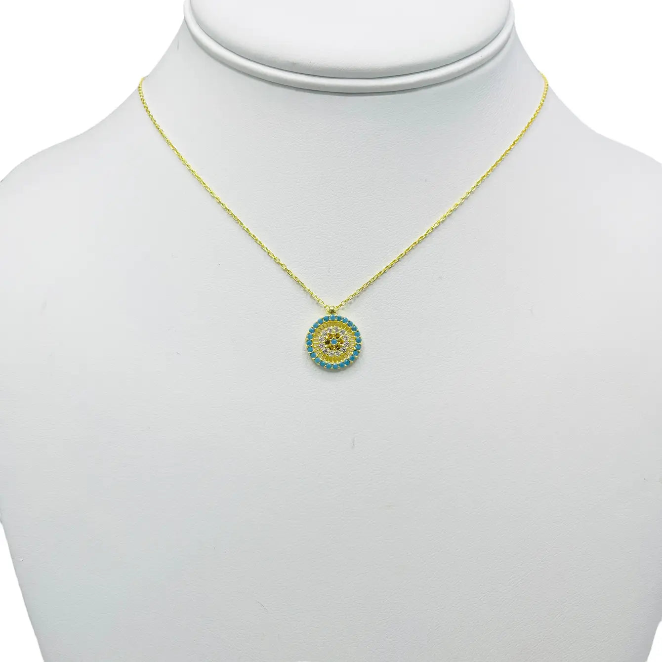 925 Sterling Silver - Round Golden Plated Evileye Necklace