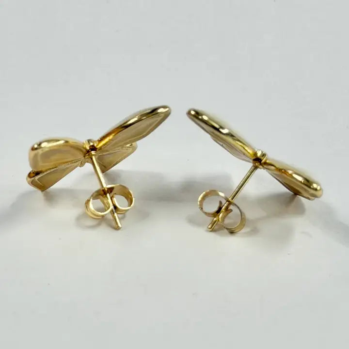 Stainless Steel Gold White Enamel Butterfly Stud Earrings