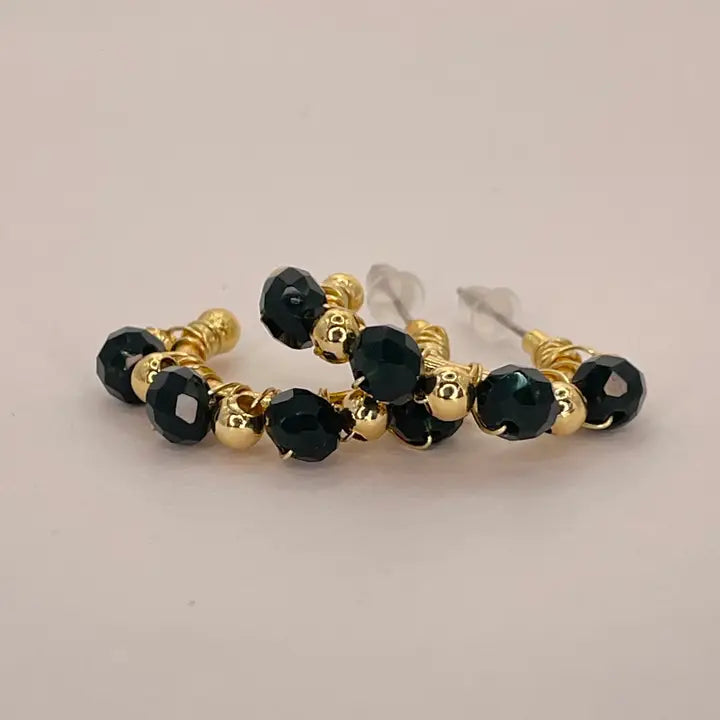 Boho Green Beaded Hoop Earrings | Handmade Crystal Jewelry –