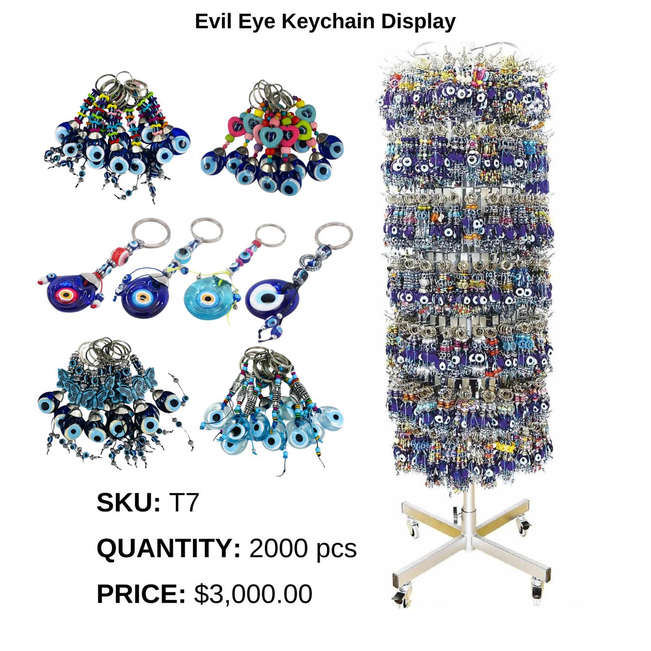 Evil Eye Keychain Display-Elegant Protection, 2,000 Pieces 
