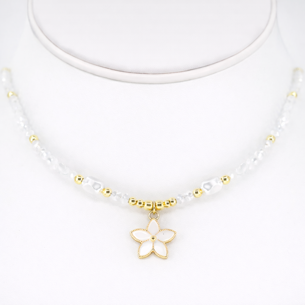 Flower Pendant Beaded Necklace – Floral Elegance, Nature