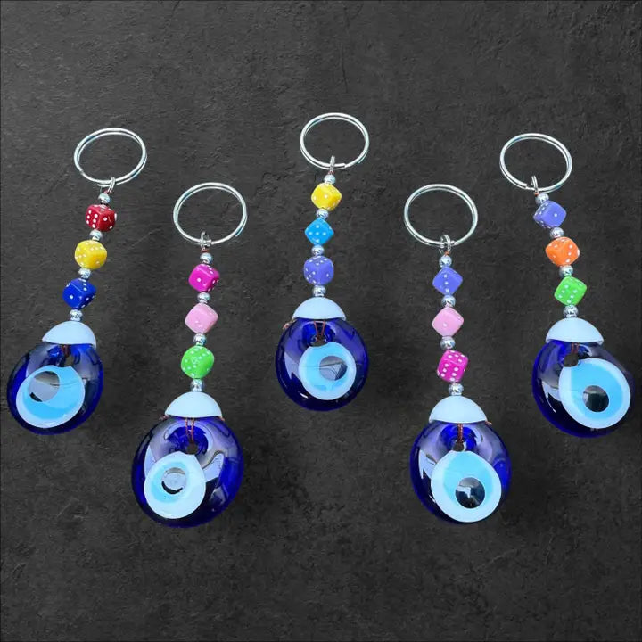Lucky Charm Keychain with Dice and Evil Eye