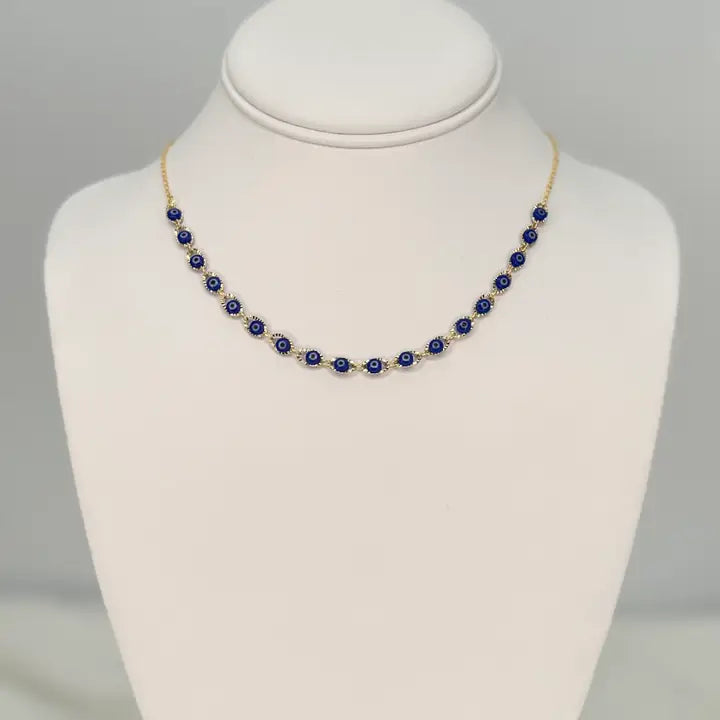 Gold Plated Evil Eye Beaded Necklace - Protection, Handmade