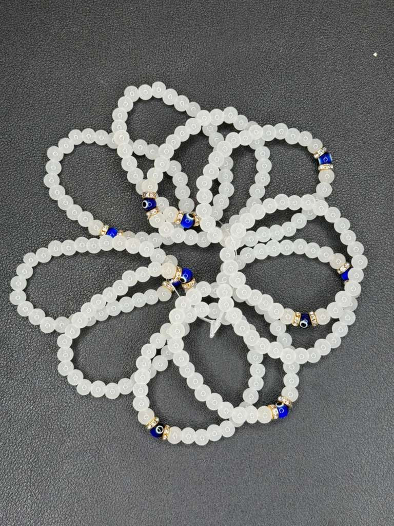 White Crystal Beaded Evil Eye Kids Bracelet – Elegant 
