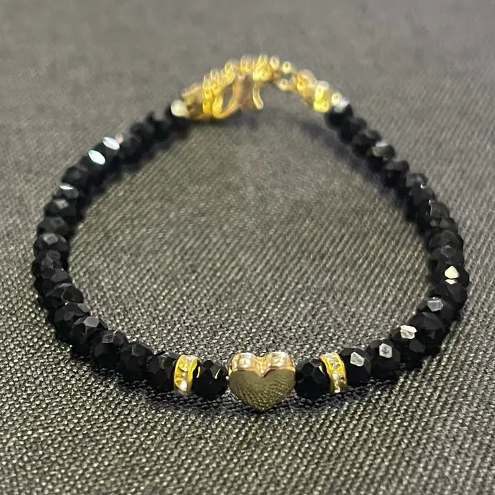 Crystal Beaded Bracelet with Heart Charm - 6 Color Options