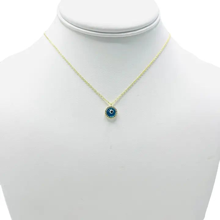 925 Sterling Silver - Round Evileye Stoned Necklace