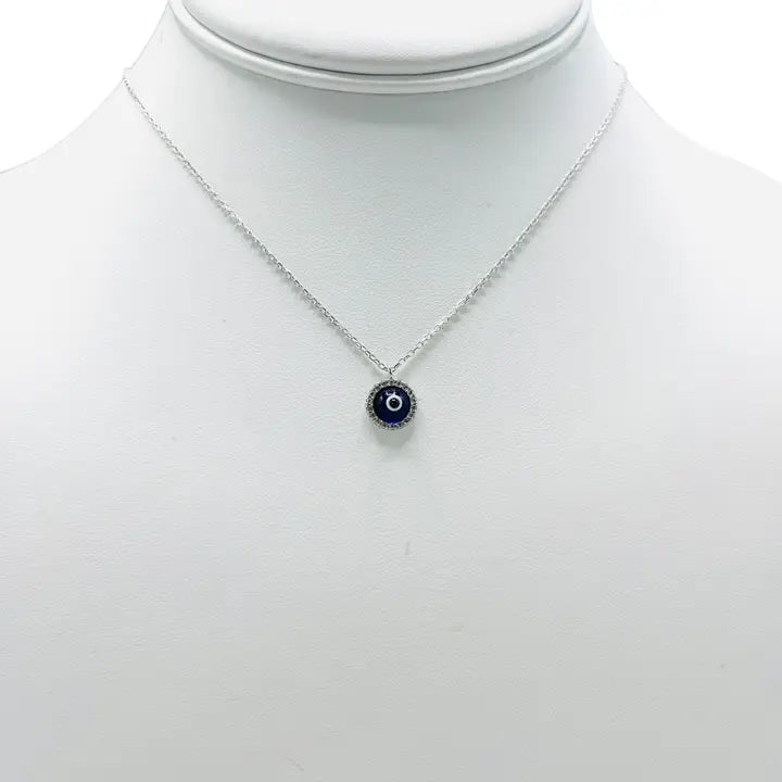 925 Sterling Silver - Round Evileye Stoned Necklace