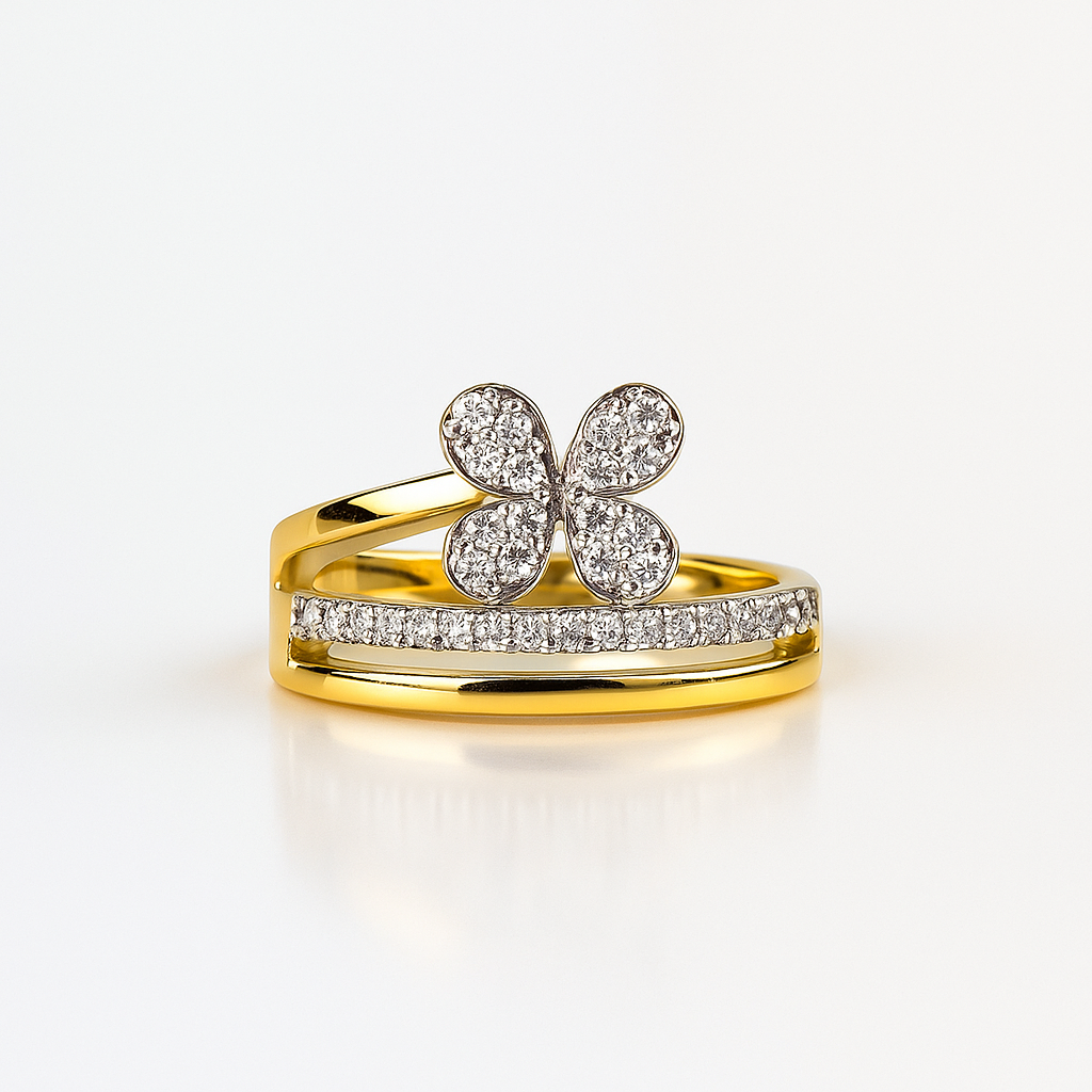 Crystal Butterfly Adjustable Ring – Elegant Dual Band Pavé Design (Gold)