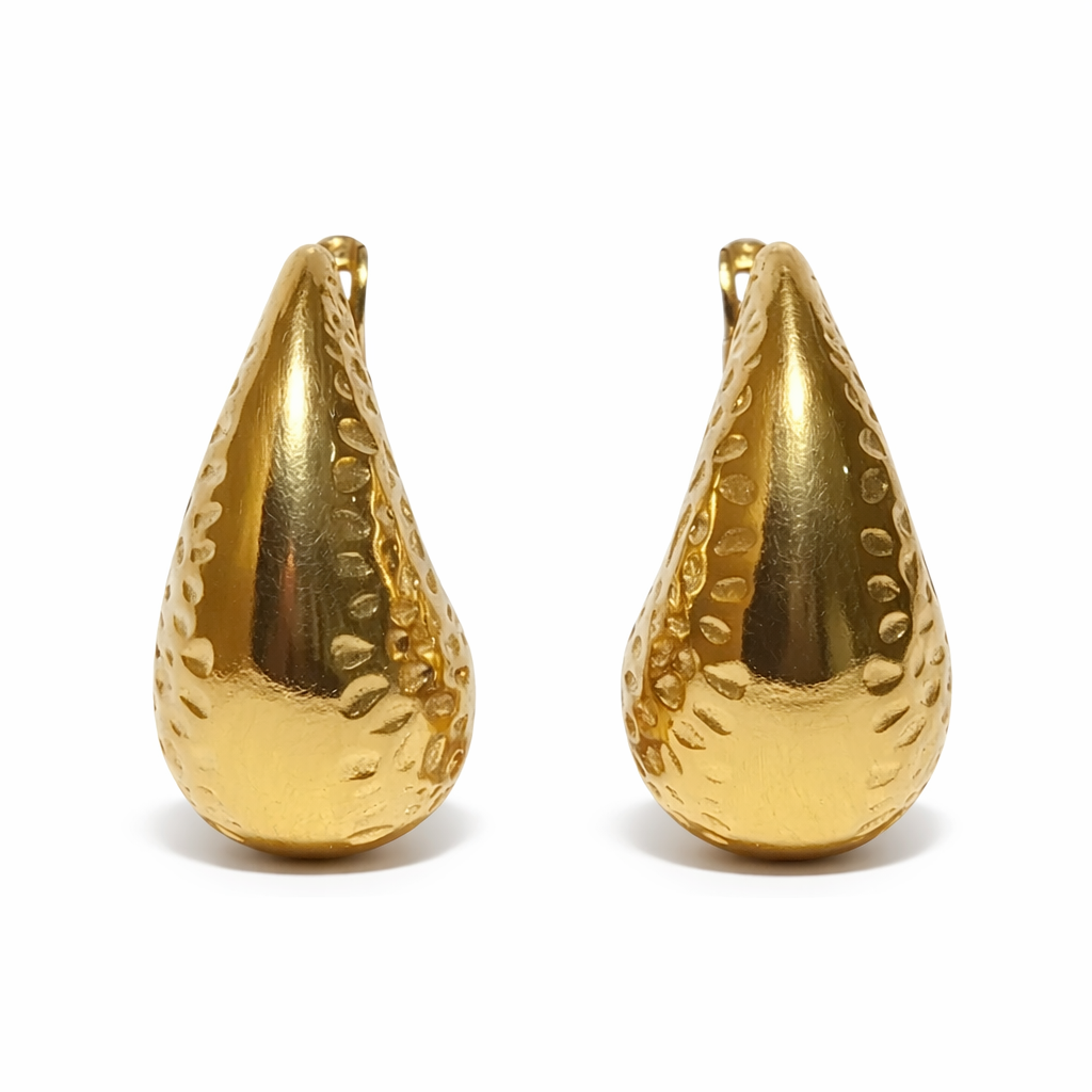 Golden Textured Teardrop Stud Earrings