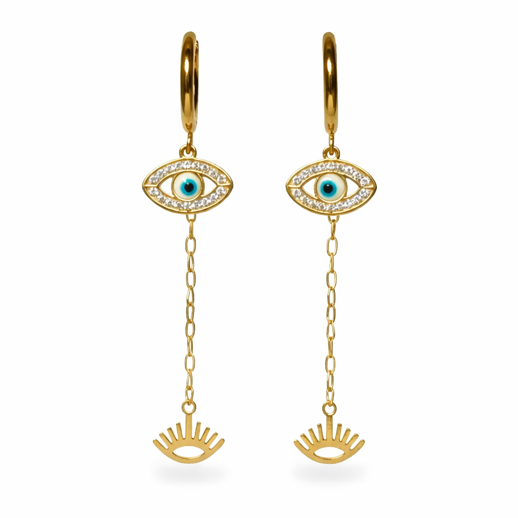 Golden Evil Eye Dangle Earrings