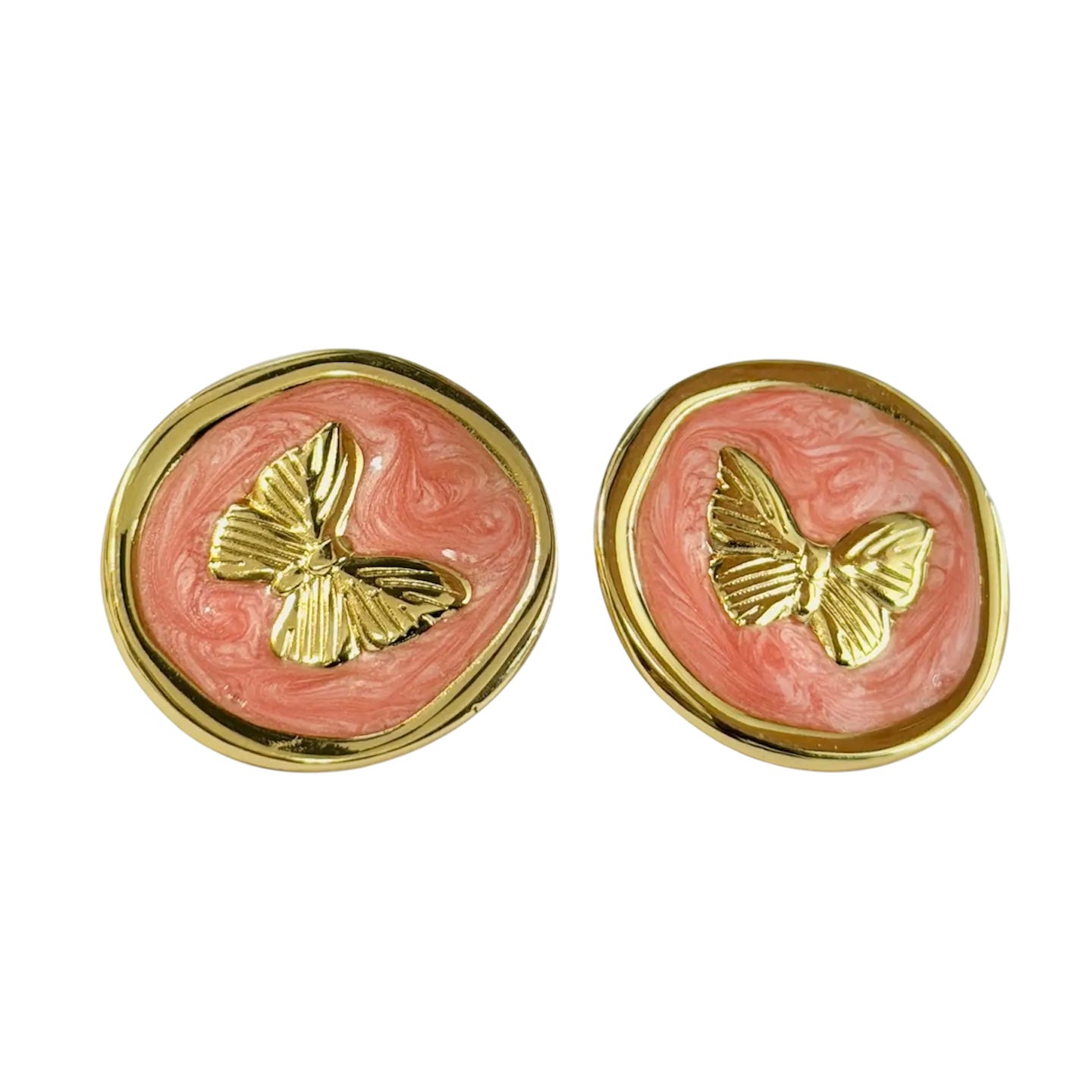 Stainless Steel Gold Coral Enamel Butterfly Stud Earrings