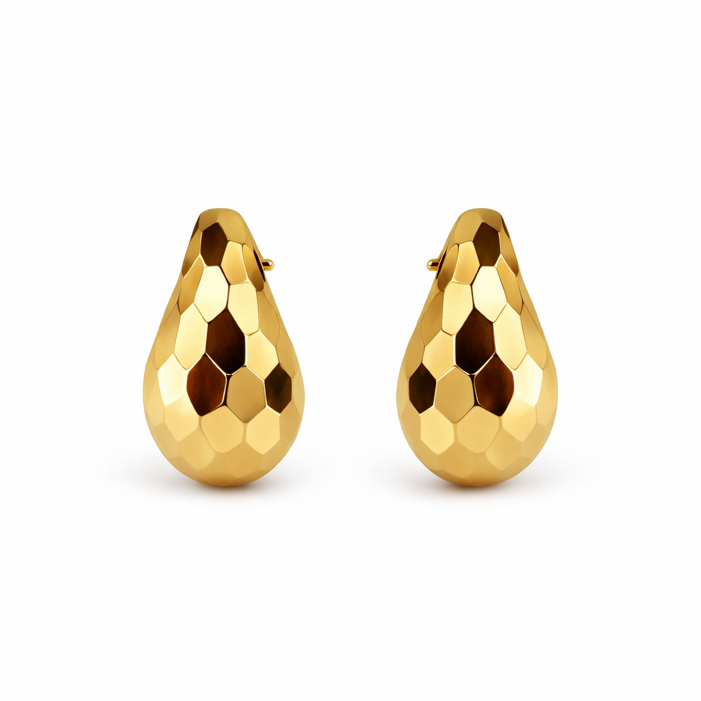 Hammered Golden Teardrop Earrings – Textured Studs