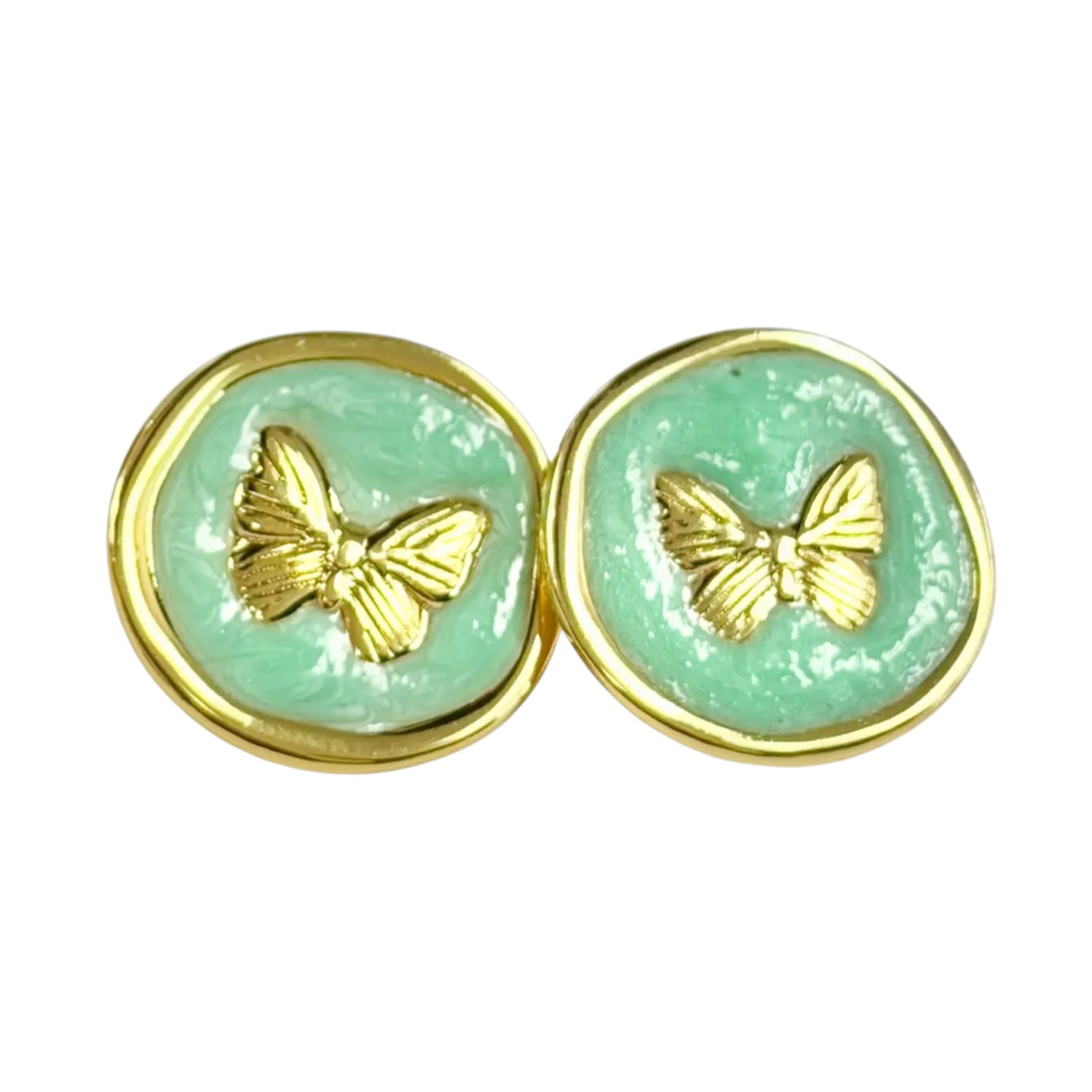Stainless Steel Gold Mint Enamel Butterfly Stud Earrings