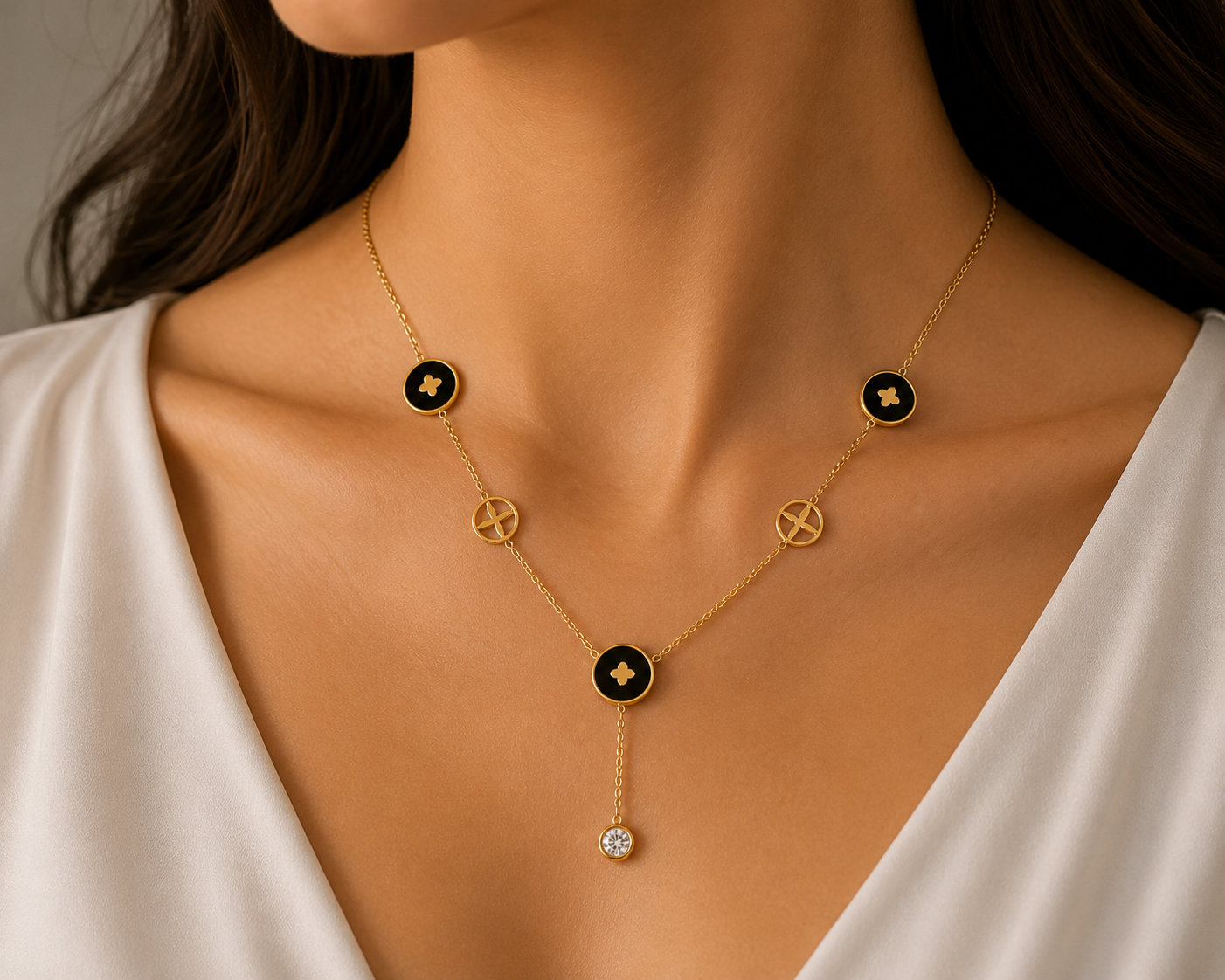 Clover Station Y Drop Necklace - Gold Plated