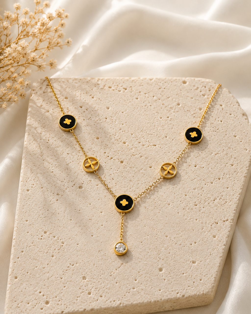 Clover Station Y Drop Necklace - Gold Plated