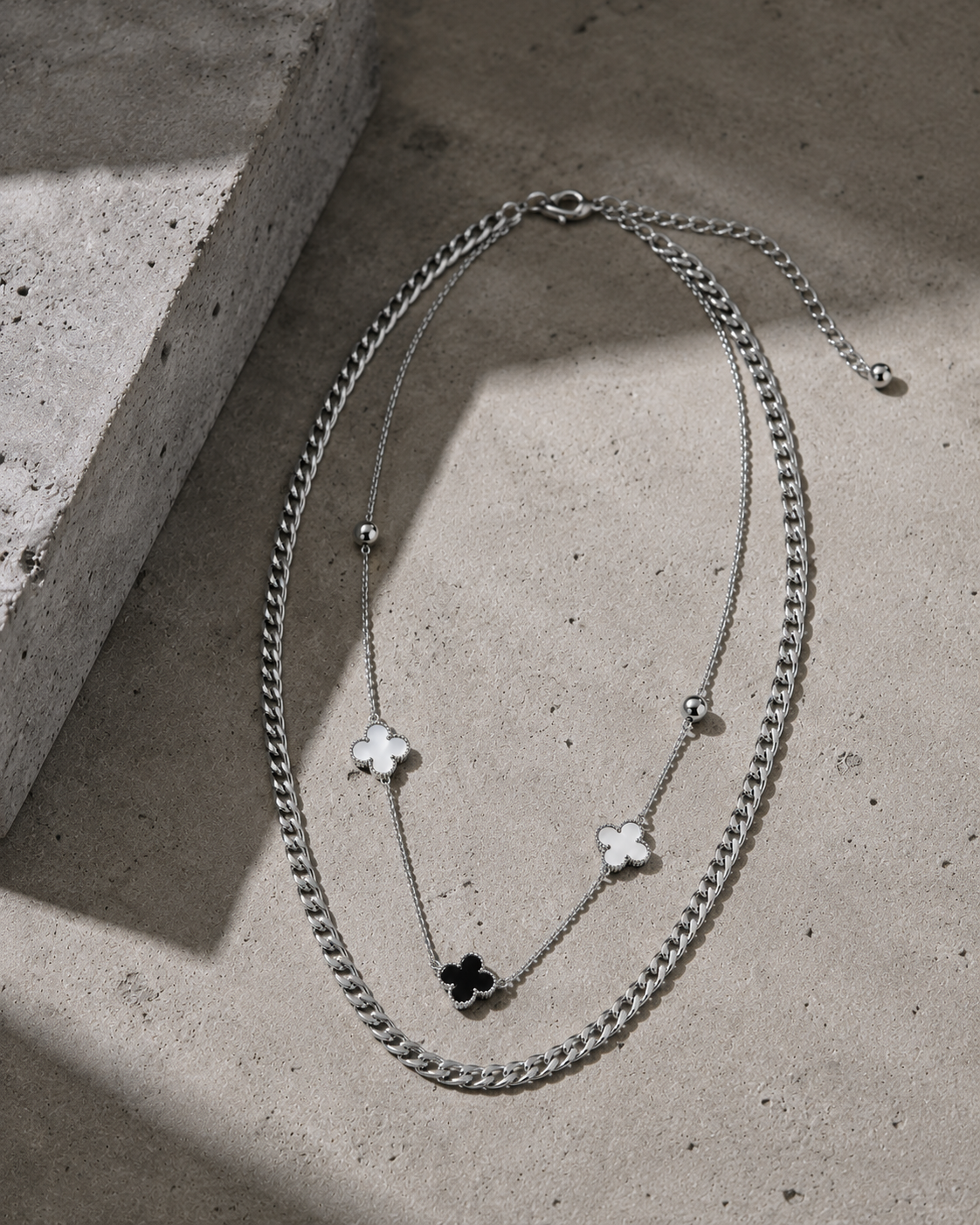 Clover Station Layer Chain Necklace-Gold & Silver Plated