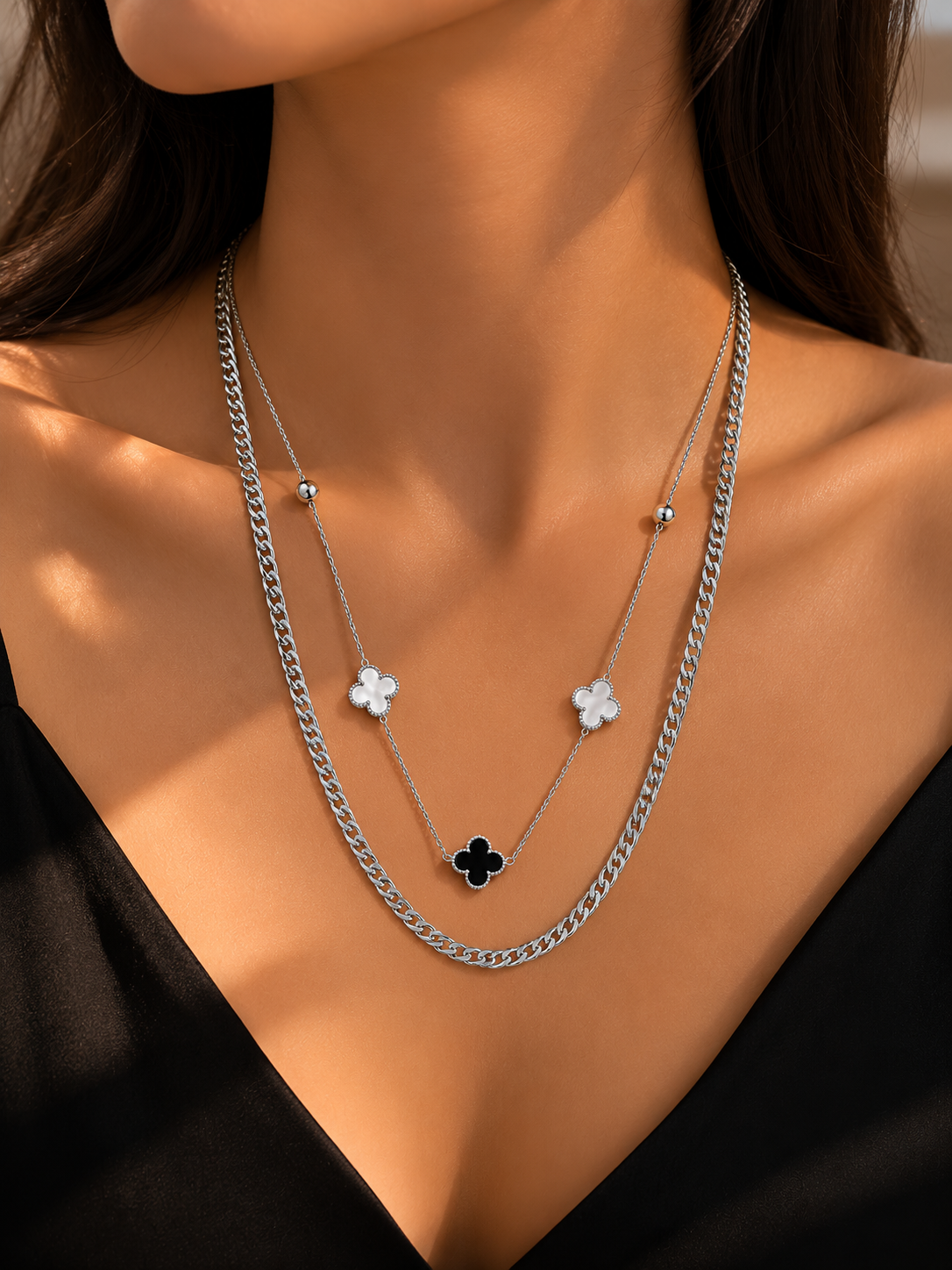 Clover Station Layer Chain Necklace-Gold & Silver Plated