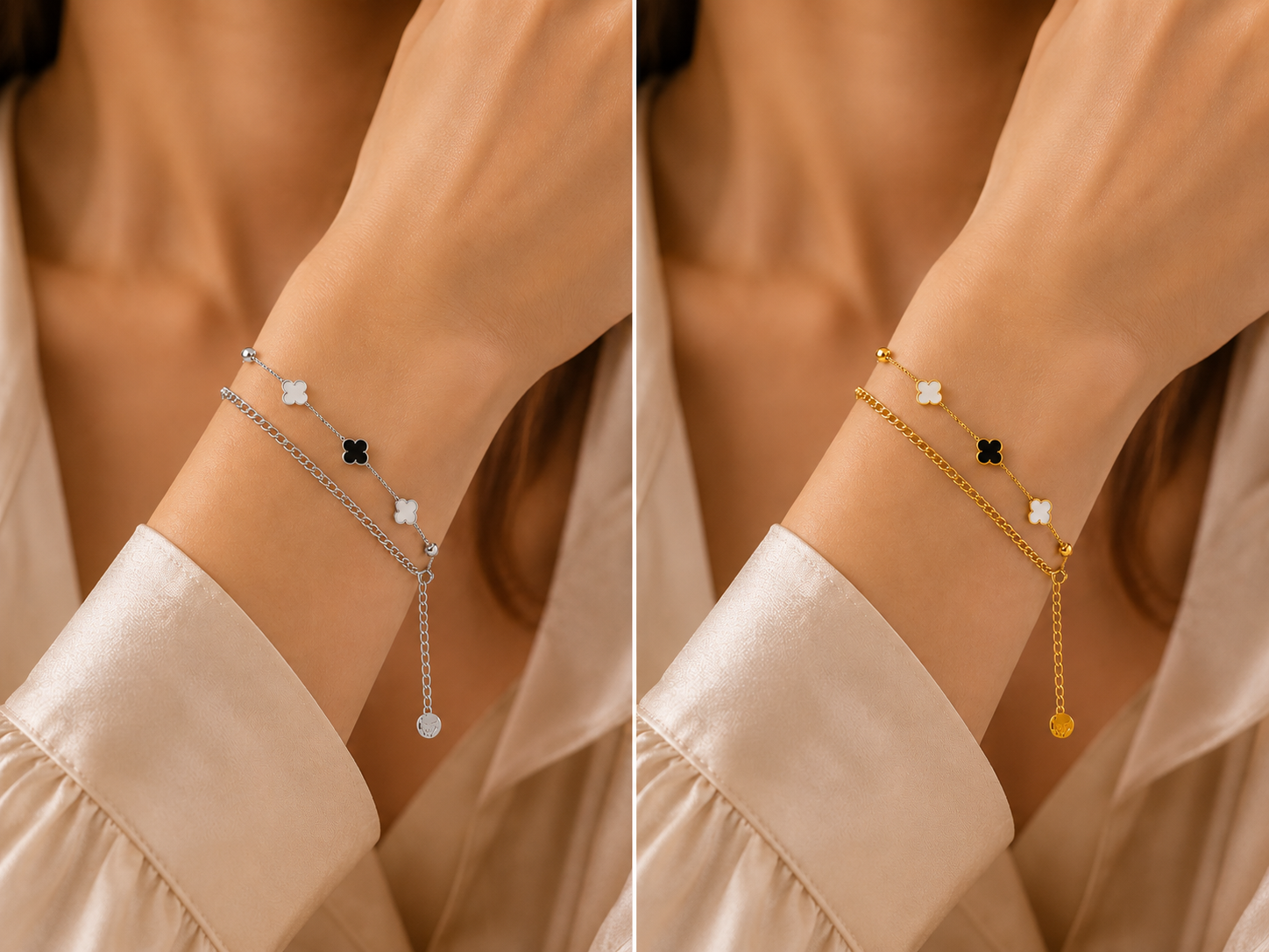 Clover Station Layer Bracelet - Gold Plated & Silver Plated
