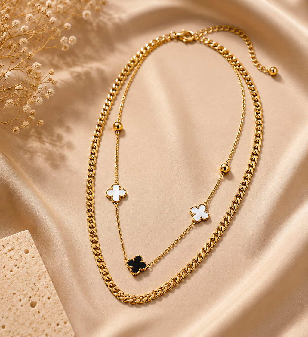 Clover Station Layer Chain Necklace-Gold & Silver Plated