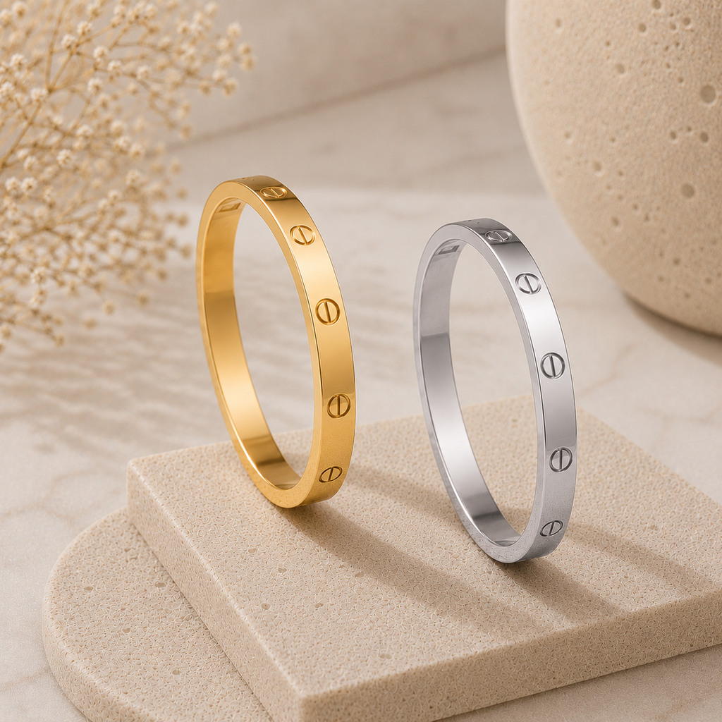 Bold Multi Screw Bangle Bracelet - Stainless Steel