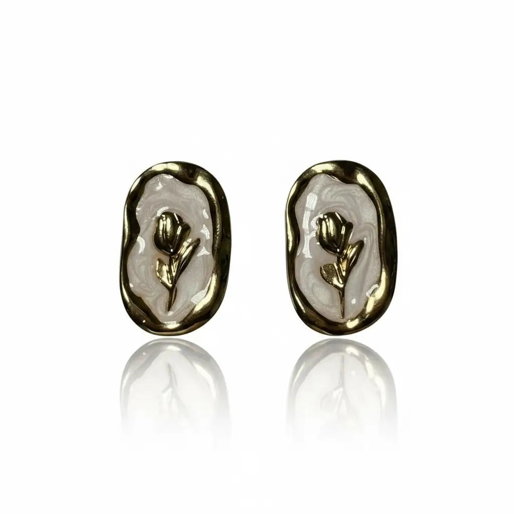 Floral Oval Stud Earrings – 4 Colors