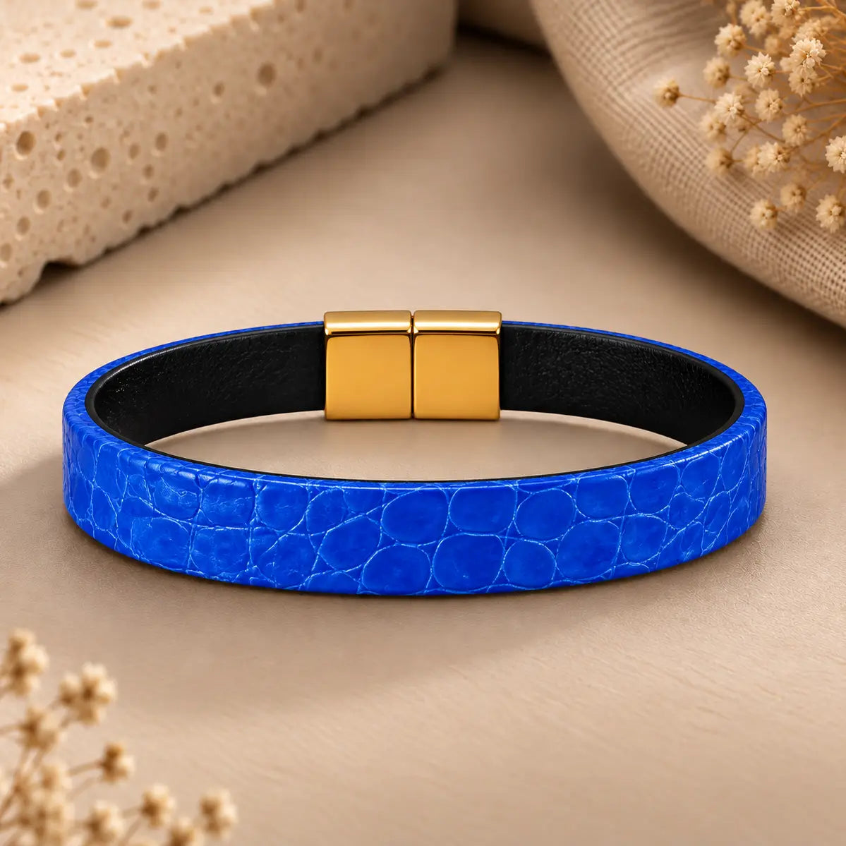 Genuine Ostrich Leather Bracelet for Women – Gold Tone