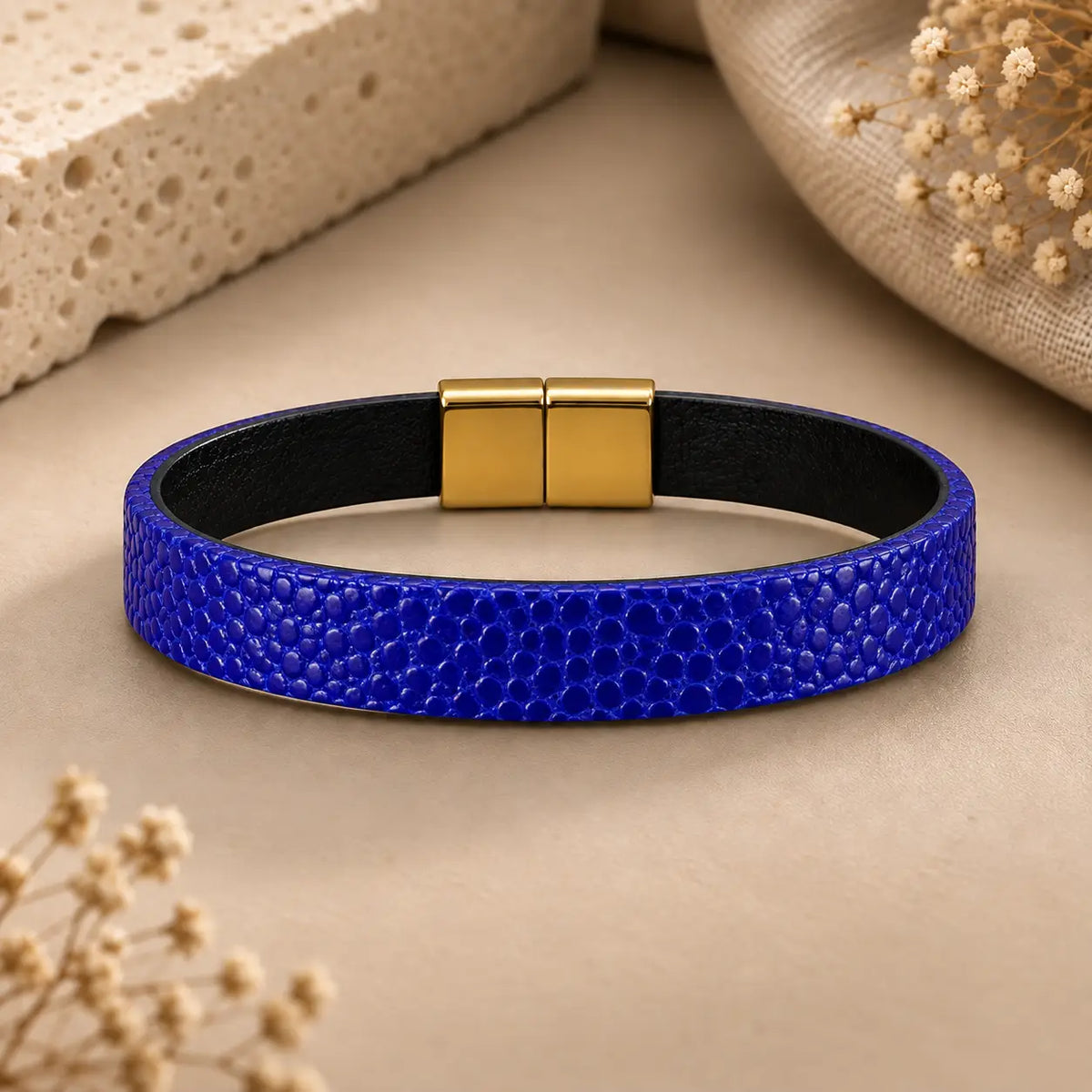 Genuine Ostrich Leather Bracelet for Women – Gold Tone