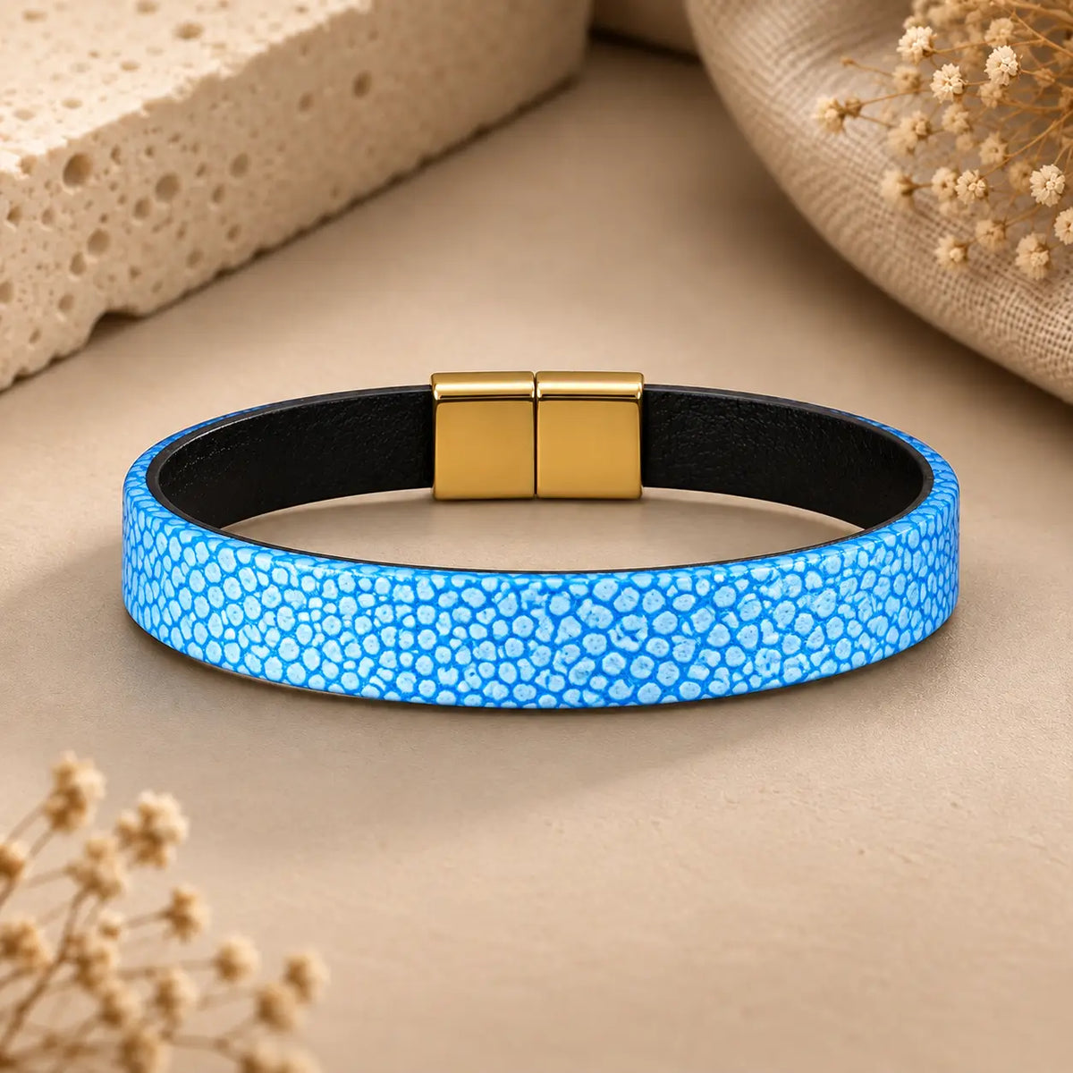 Genuine Ostrich Leather Bracelet for Women – Gold Tone
