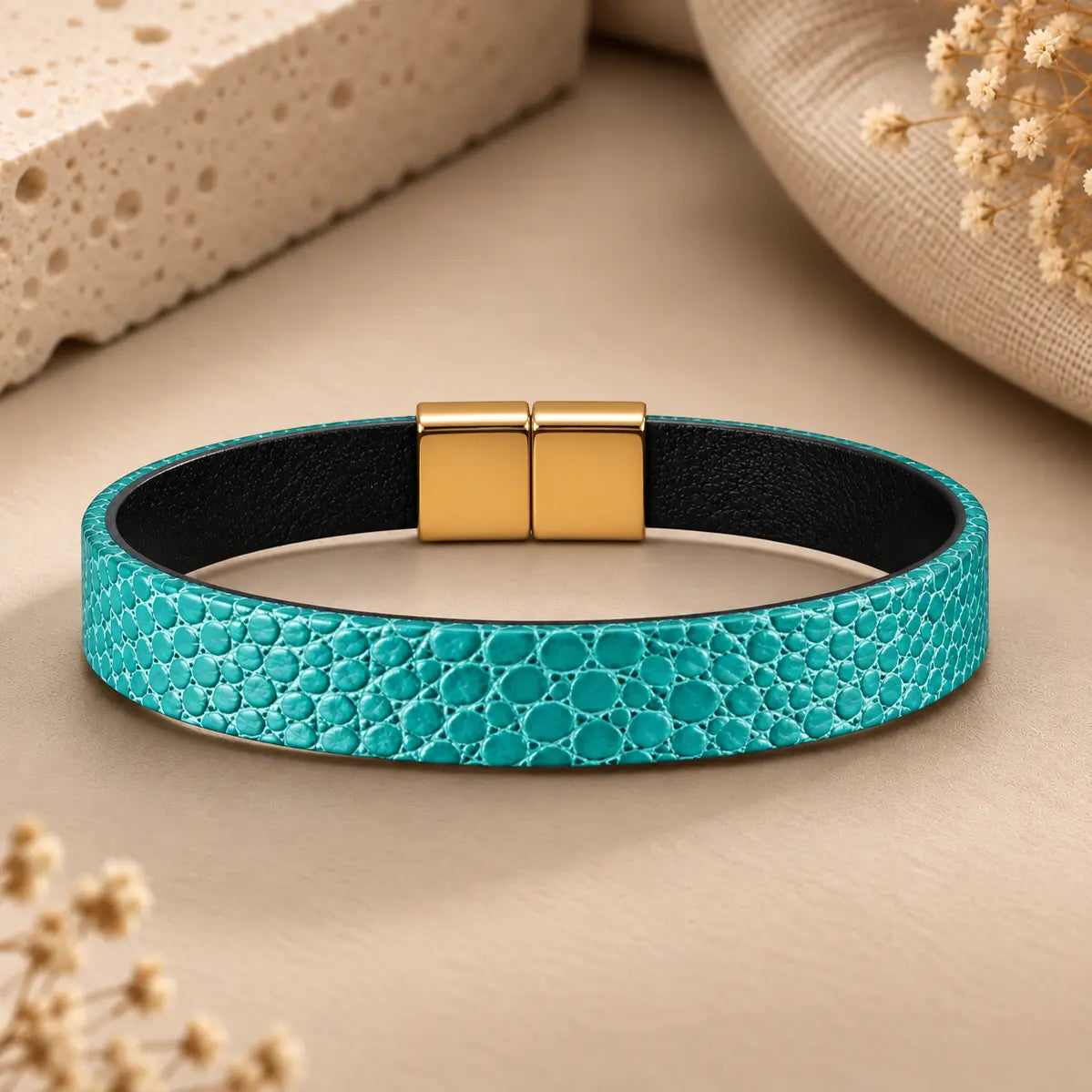 Genuine Ostrich Leather Bracelet for Women – Gold Tone