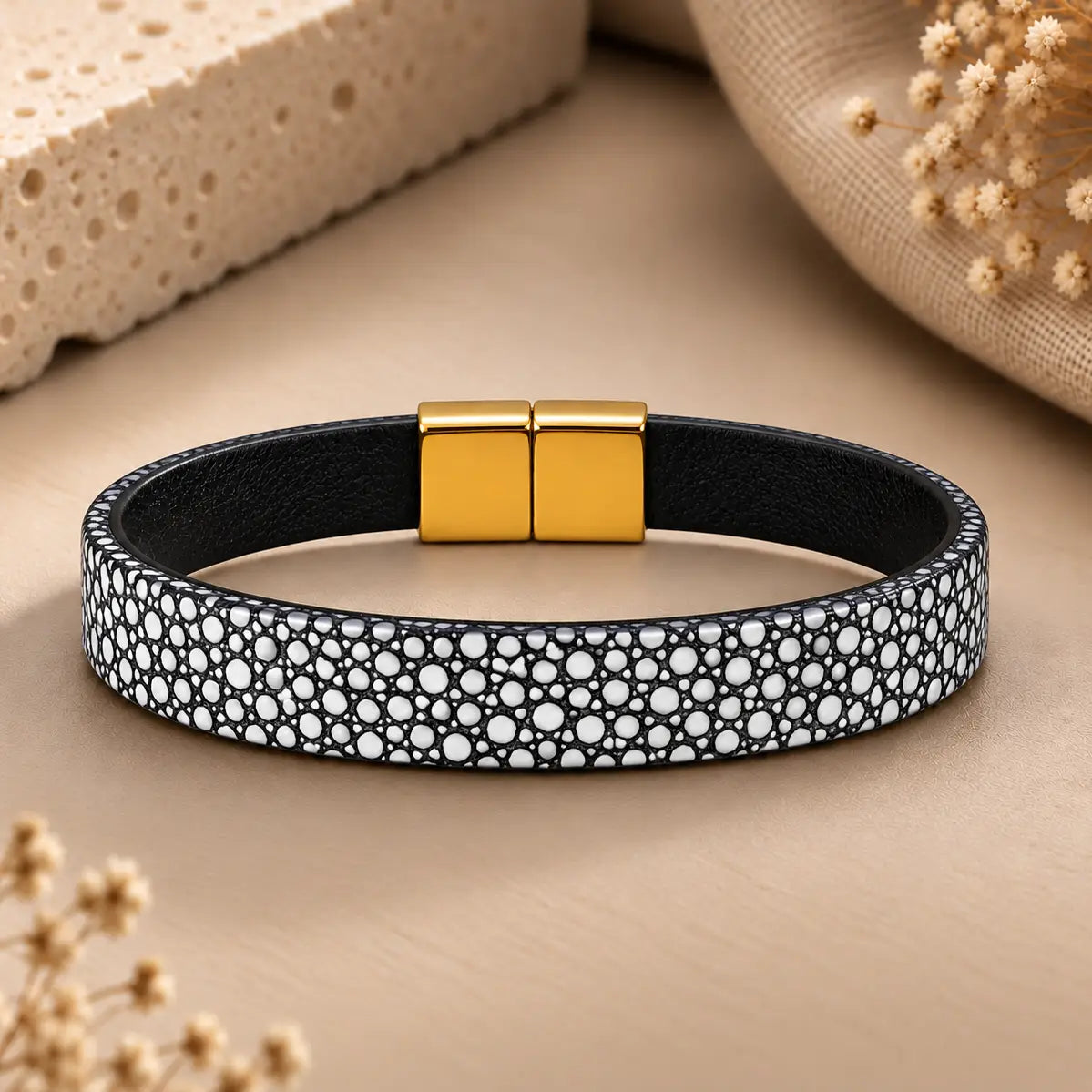Genuine Ostrich Leather Bracelet for Women – Gold Tone
