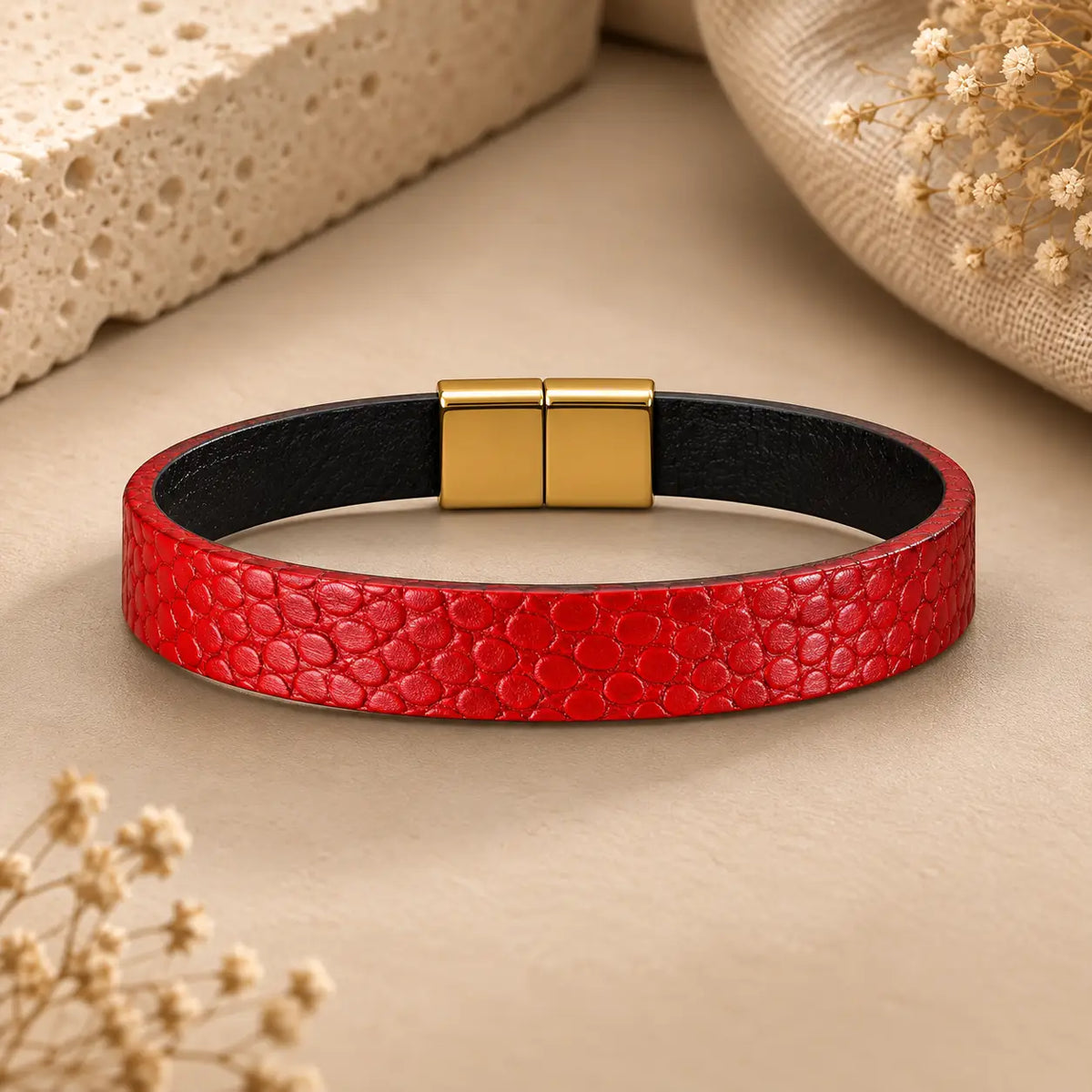 Genuine Ostrich Leather Bracelet for Women – Gold Tone