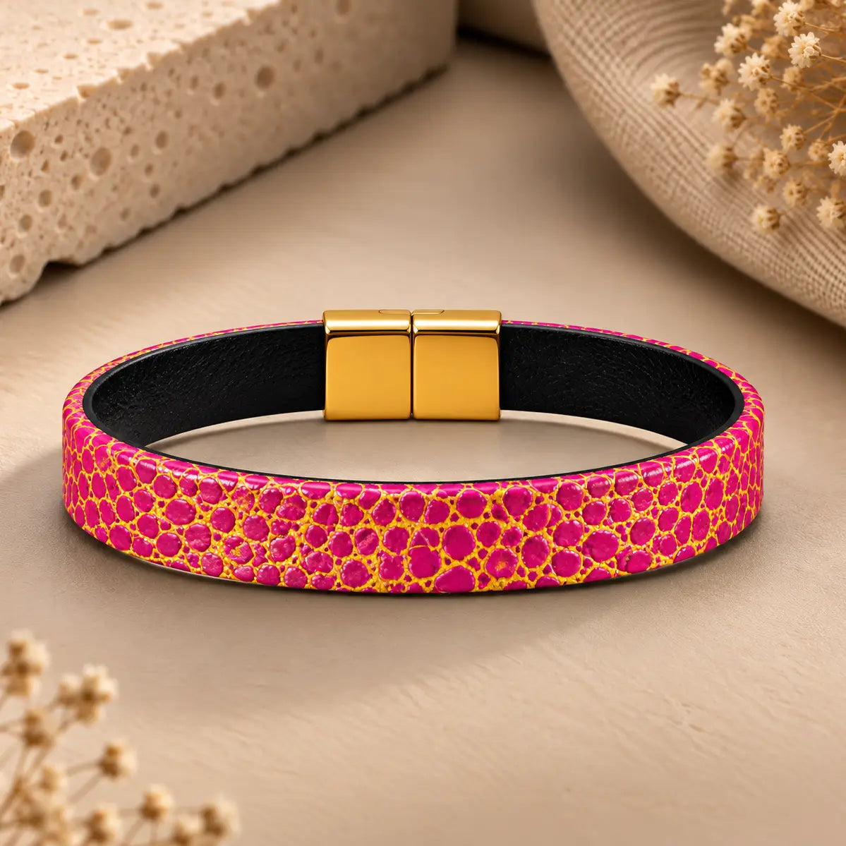 Genuine Ostrich Leather Bracelet for Women – Gold Tone