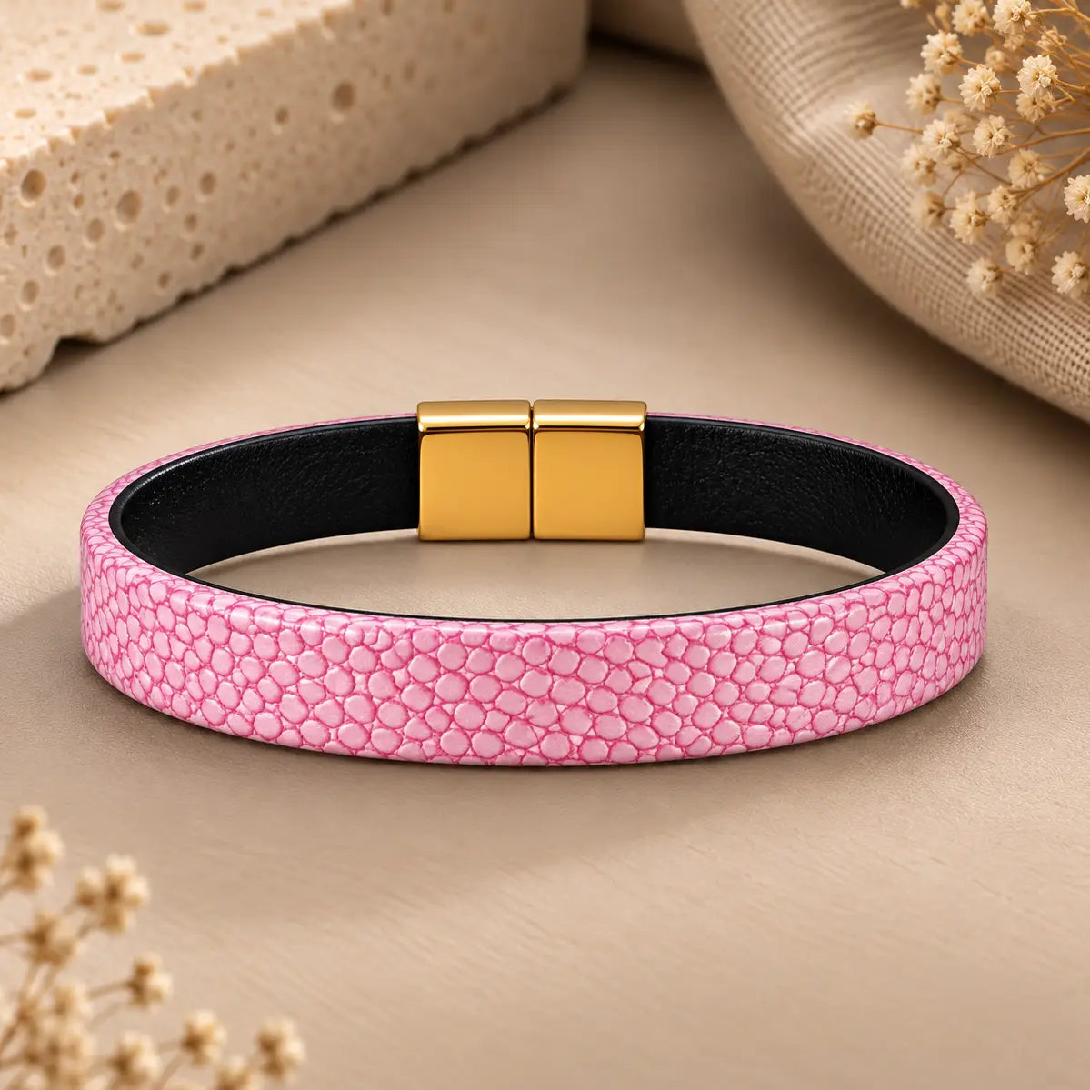 Genuine Ostrich Leather Bracelet for Women – Gold Tone