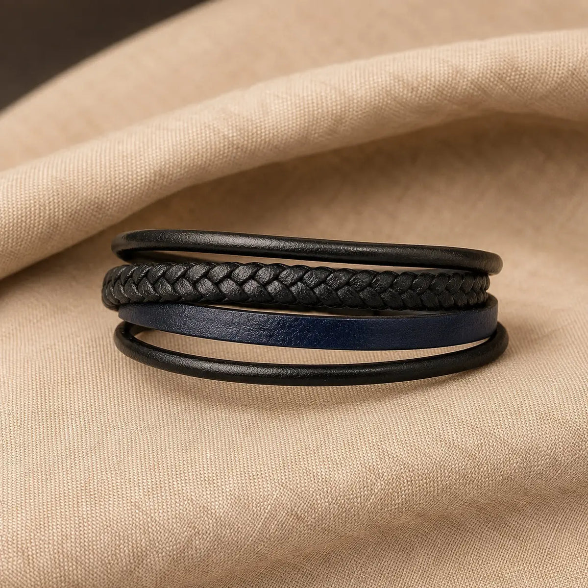Men’s Multi-Strand Leather Bracelet – Black & Navy