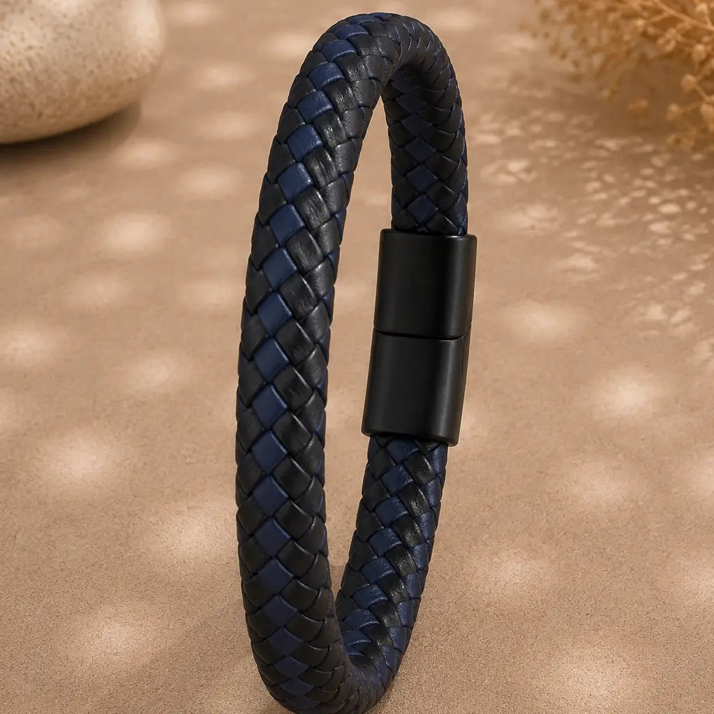 Blue Braided Leather Bracelet for Men: Stylish and Versatile