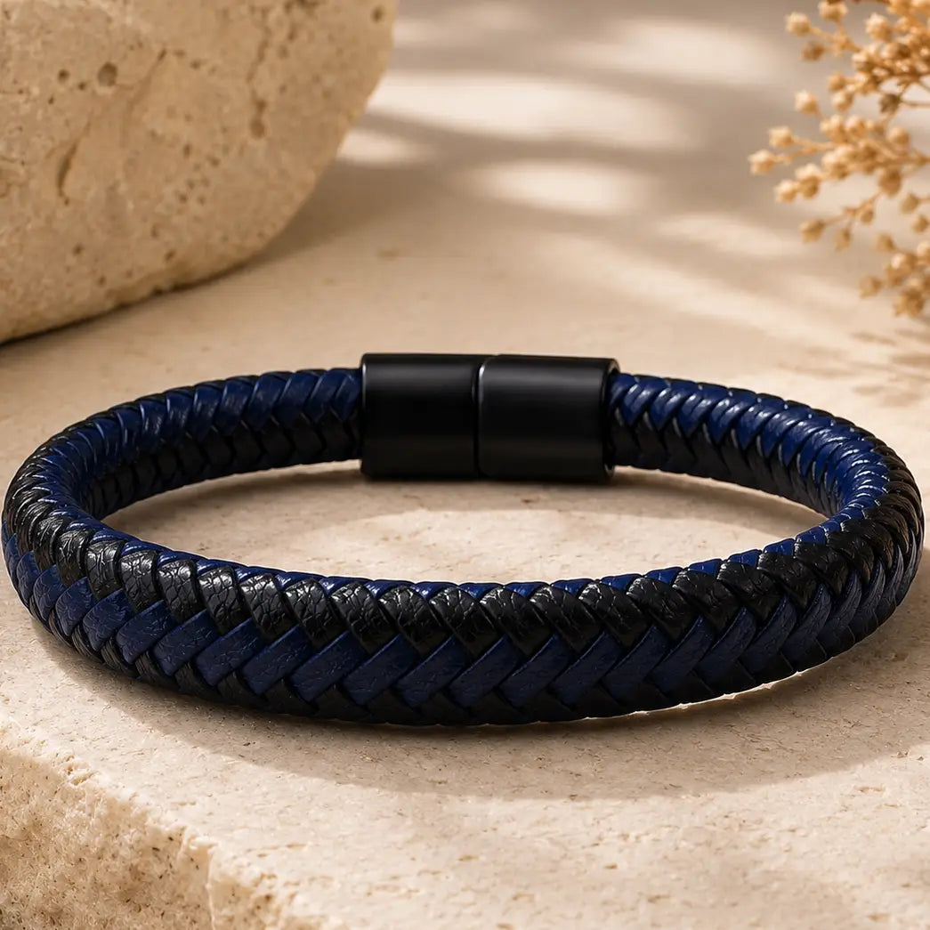 Blue Braided Leather Bracelet for Men: Stylish and Versatile