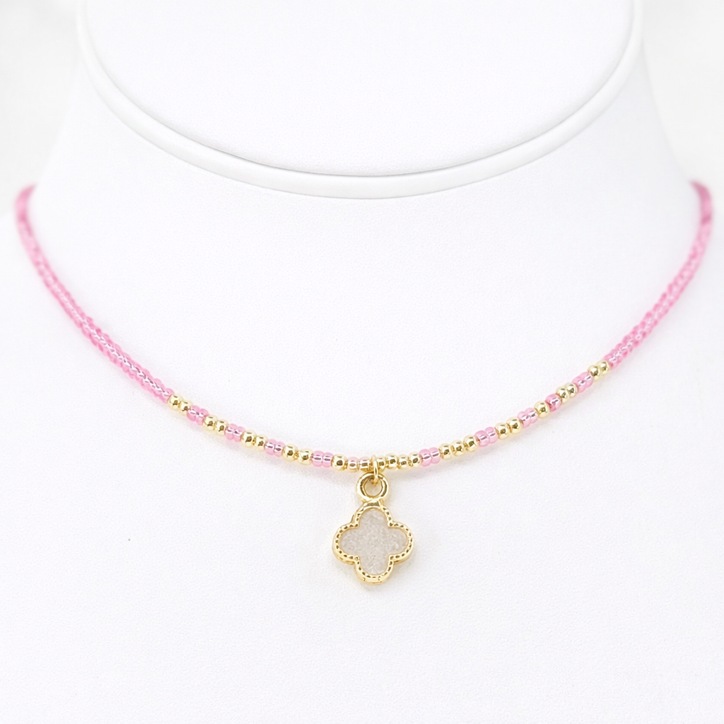 Beaded Clover Pendant Necklace – Lucky Charm, Elegant