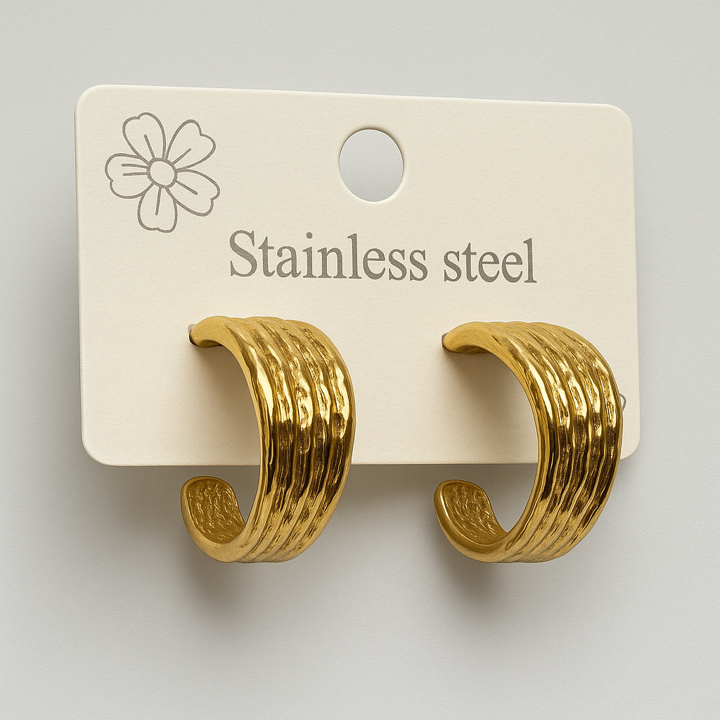 Textured Golden Hoop Earrings – Wide Ribbed Cuffs