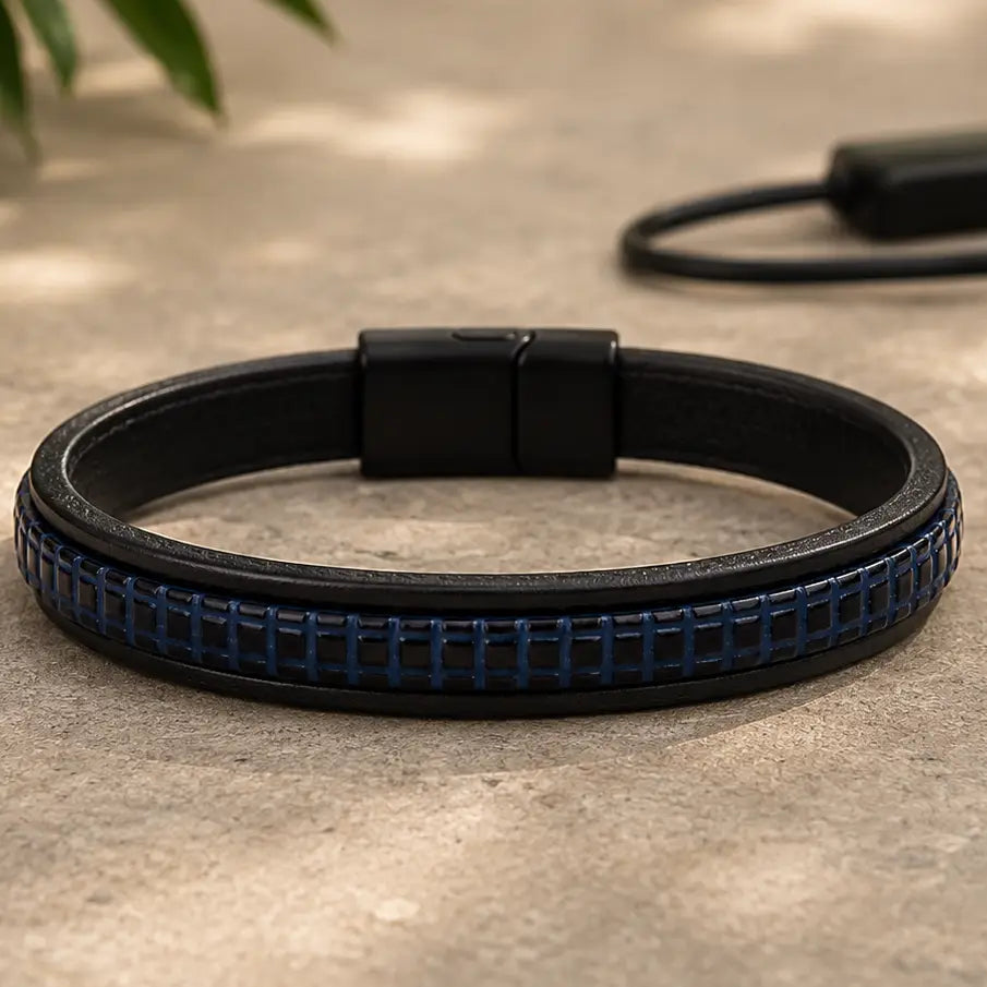 Men's Genuine Leather Bracelet with Magnetic Closure