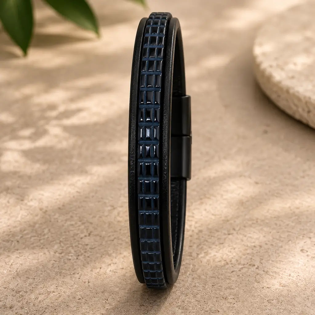 Men's Genuine Leather Bracelet with Magnetic Closure
