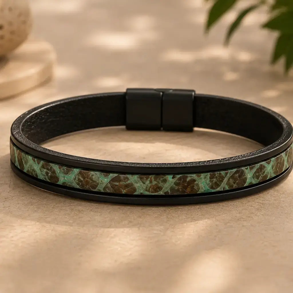 Men's Genuine Leather Bracelet with Magnetic Closure