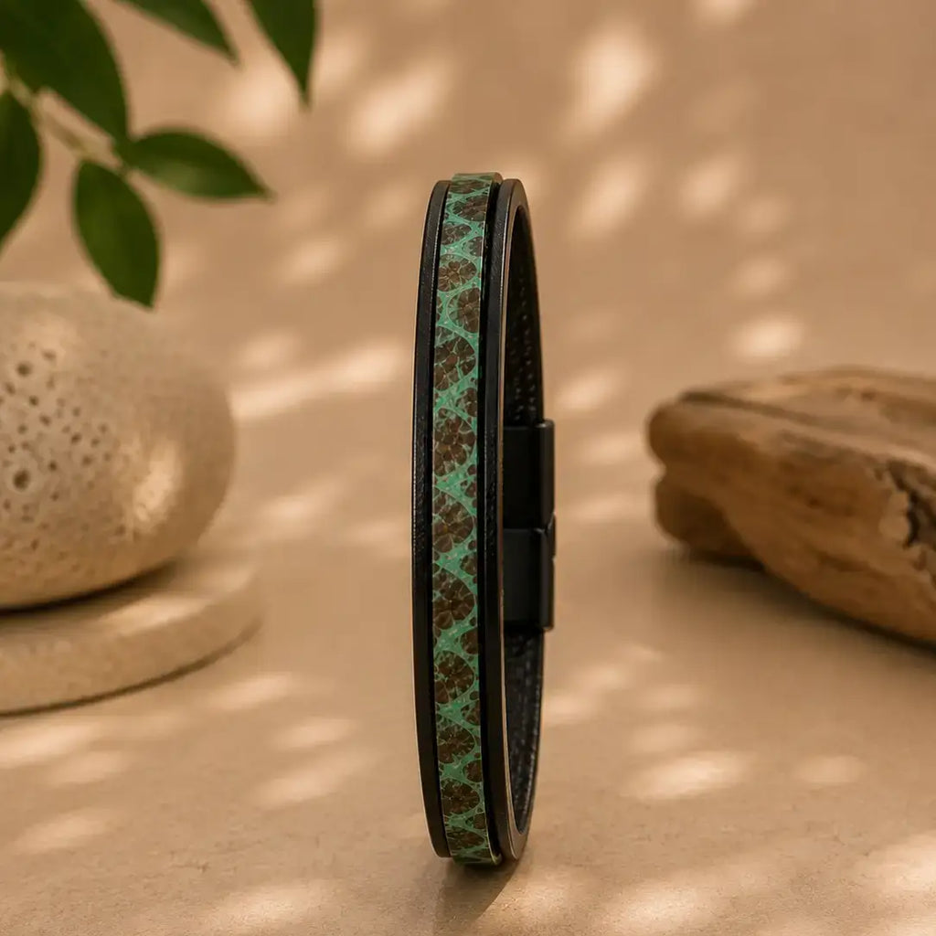 Men's Genuine Leather Bracelet with Magnetic Closure