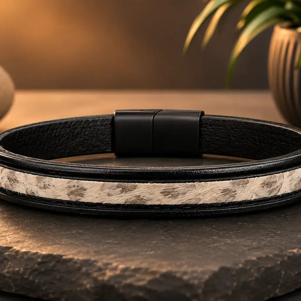 Men's Genuine Leather Bracelet with Magnetic Closure