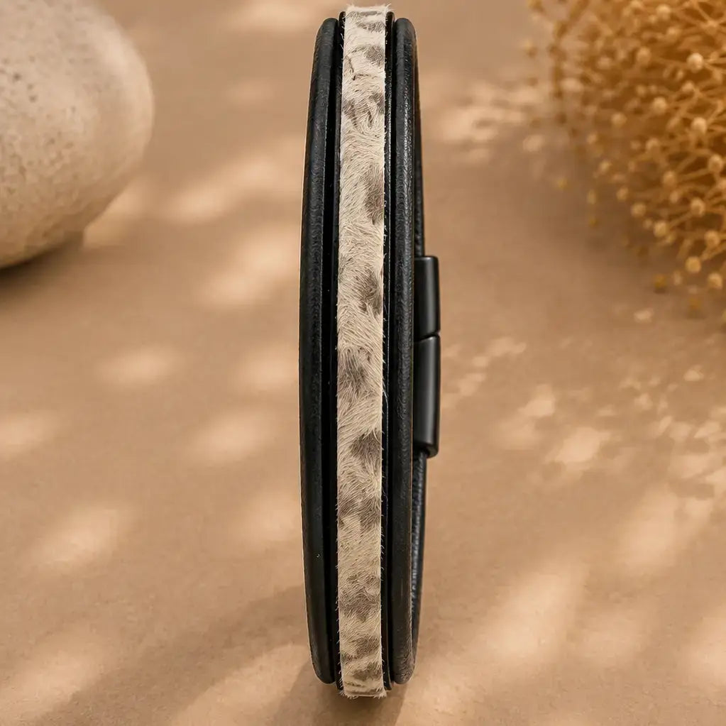 Men's Genuine Leather Bracelet with Magnetic Closure