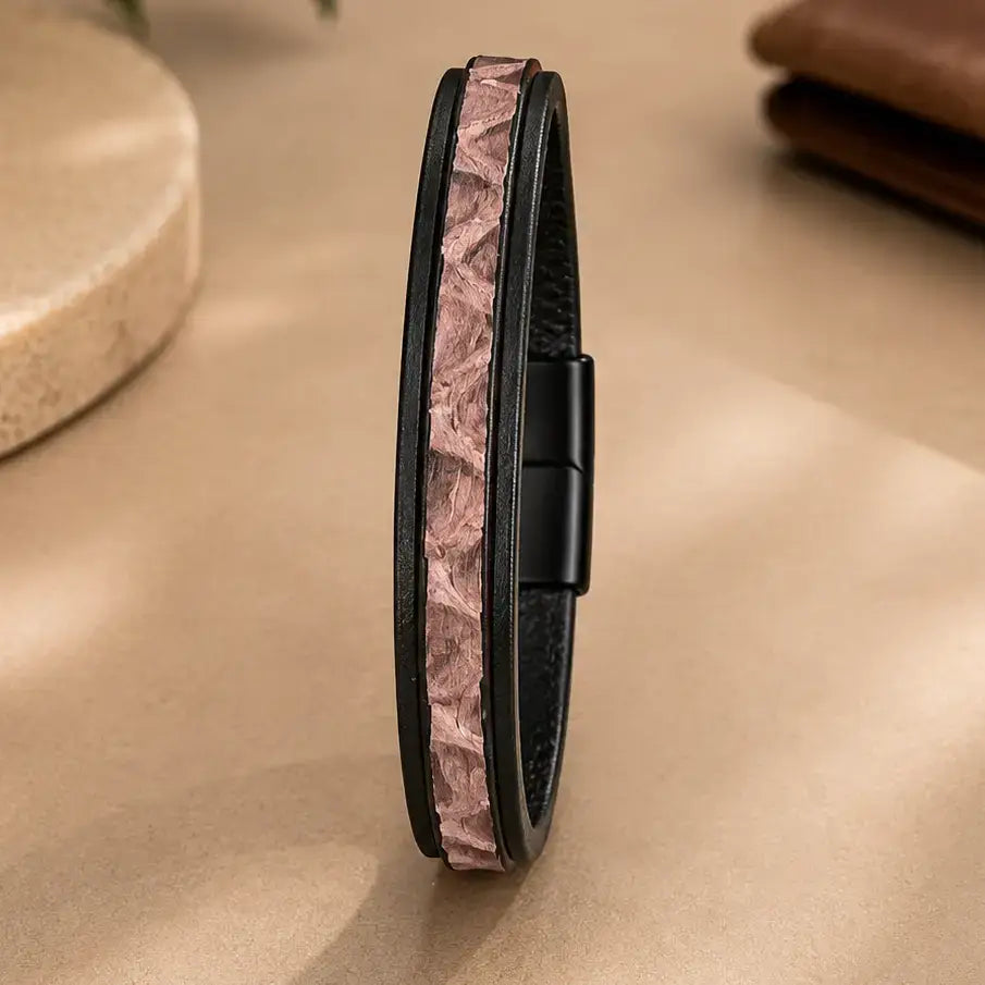 Men's Genuine Leather Bracelet with Magnetic Closure