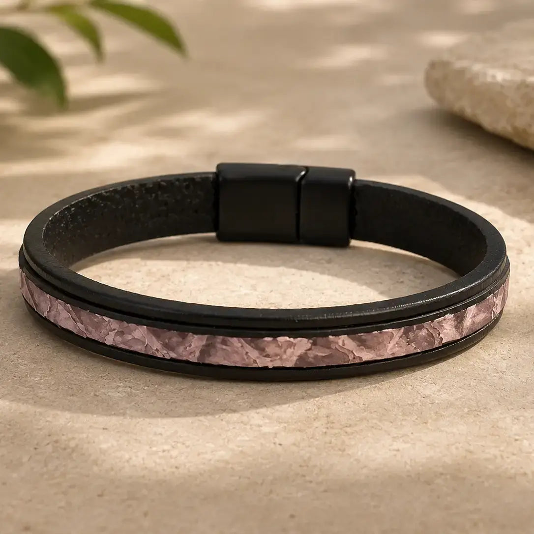Men's Genuine Leather Bracelet with Magnetic Closure